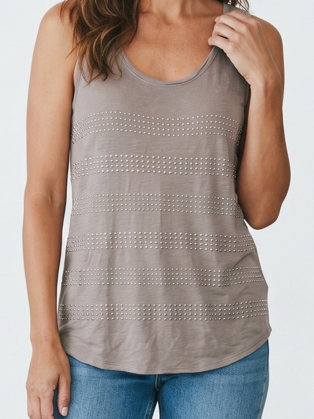 Apt. 9 Mauve-Taupe Studded Scoop Neck Tank